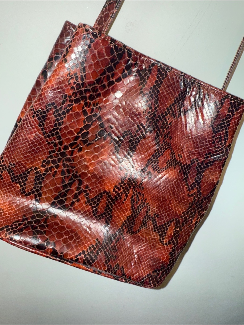 Vintage Carla Sade  Burgundy Snake-Print Shoulder Bag